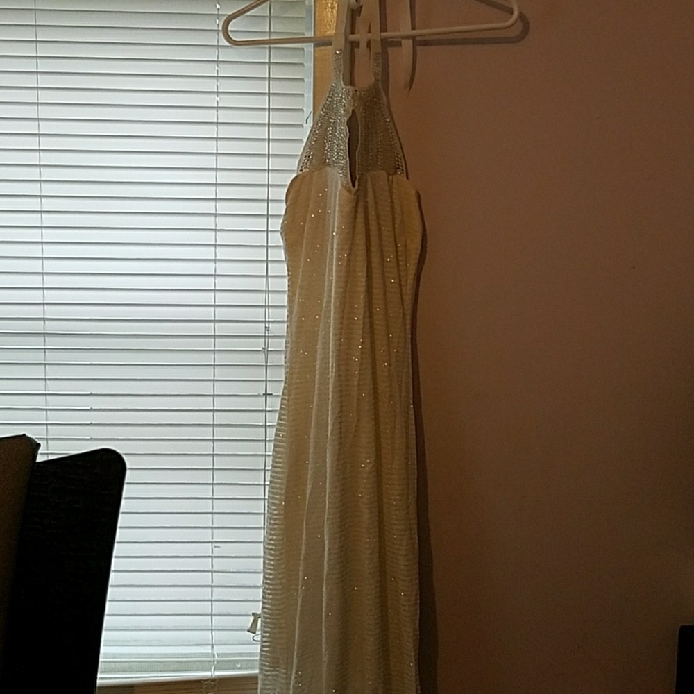 Long Halter White glittery dress